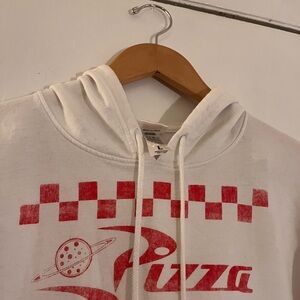 White Hoodie with Red Pizza Graphic